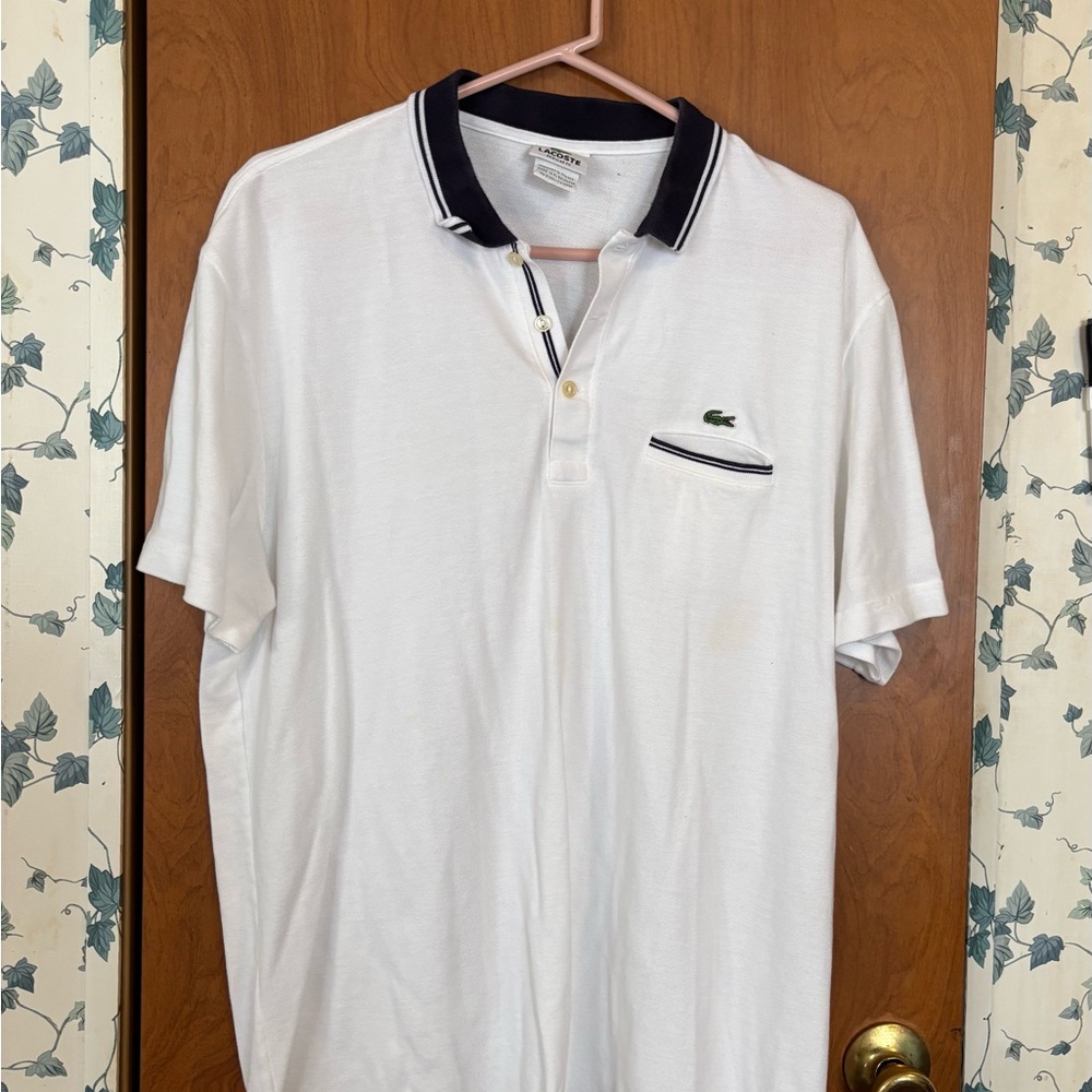 c-1Lacoste Men's Polo Shirt in White with Navy Accents